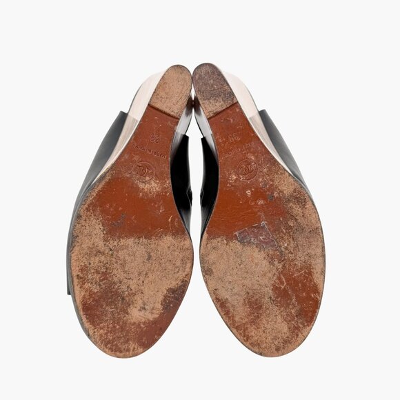 Chanel Black Leather Peep Toe CC Wedge Heel Ankle Booties Shoes Size 39 US 8–8.5 - Picture 13 of 15